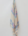 Bebe Turkish towel in Indigo – Full-length hanging view showcasing entire pattern and texture