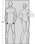 Illustration of a male and female figure with measurements on a white background