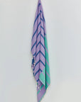 Lane Turkish towel in Lilac Green – Full-length hanging view showcasing entire pattern and texture