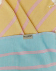 Lane Turkish towel in Pink Blue – Close-up draped towel showing detail and texture