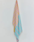 Lane Turkish towel in Pink Blue – Full-length hanging view showcasing entire pattern and texture