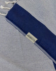 La Luna Turkish towel in Indigo – Close-up draped towel showing detail and texture