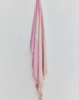 La Luna Turkish towel in Pink Blush – Full-length hanging view showcasing entire pattern and texture