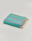 Beach/Bath,Lilac-Green,Turkish towel, folded,summer,line patterned,double-faces,purified sand,light,compact, easy pack,fun, recycled,double color