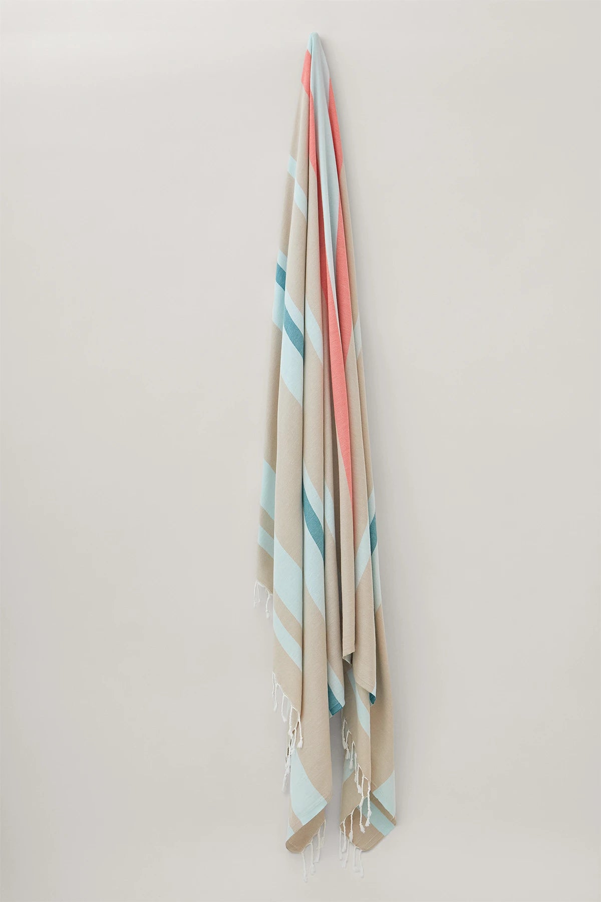 Bebe Sky Blue X-Large Turkish towel in Sky Blue – Full-length hanging view showcasing entire pattern and texture
