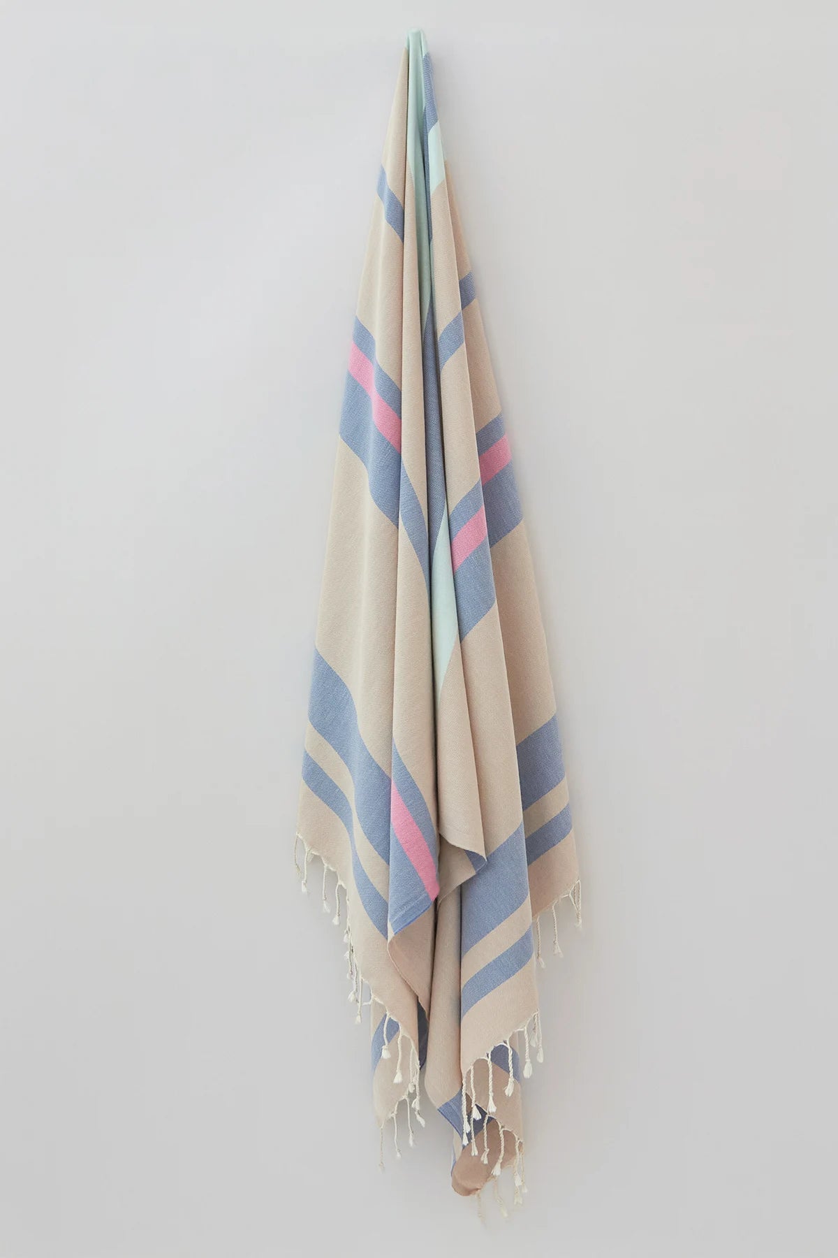 Bebe Turkish towel in Indigo – Full-length hanging view showcasing entire pattern and texture