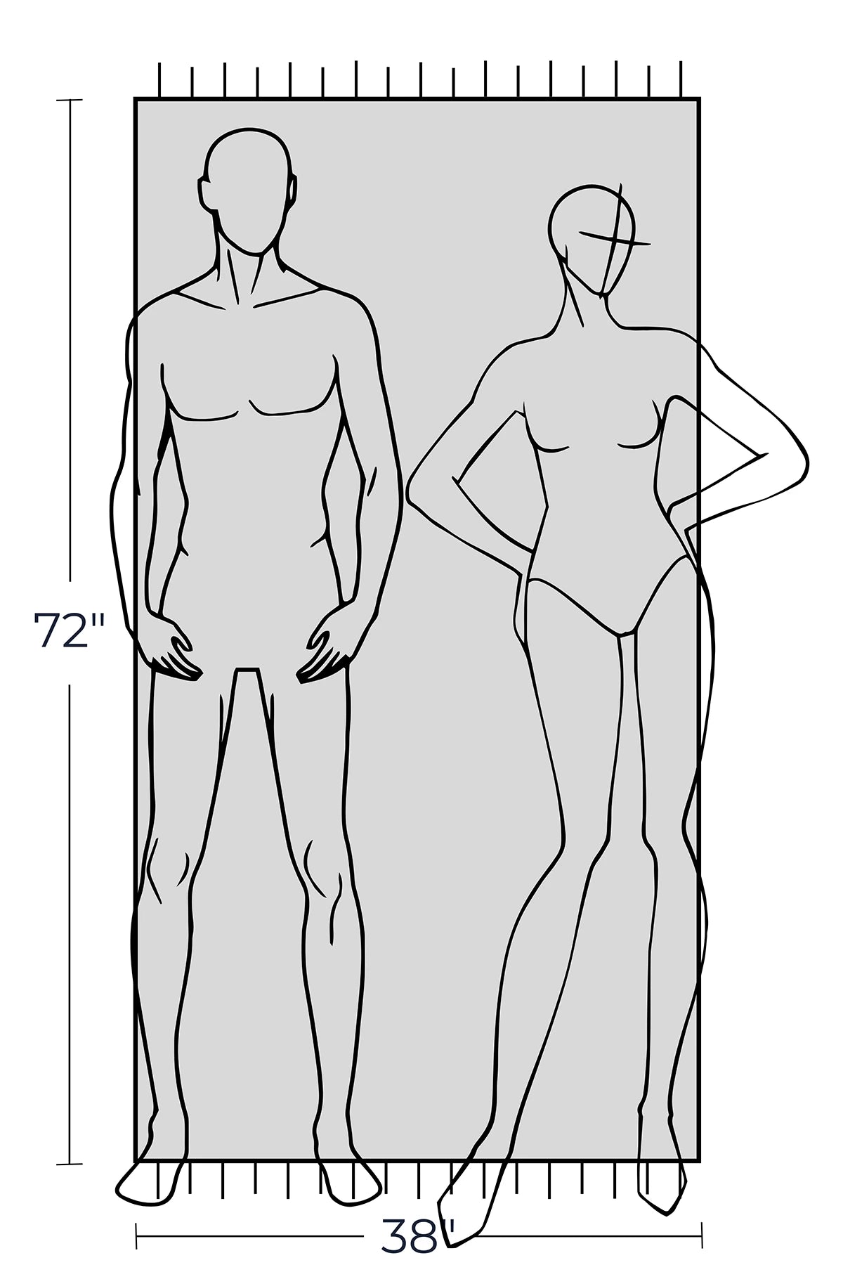 Bebe Turkish towel in Indigo – Dimensioned graphic drawing showing size and features