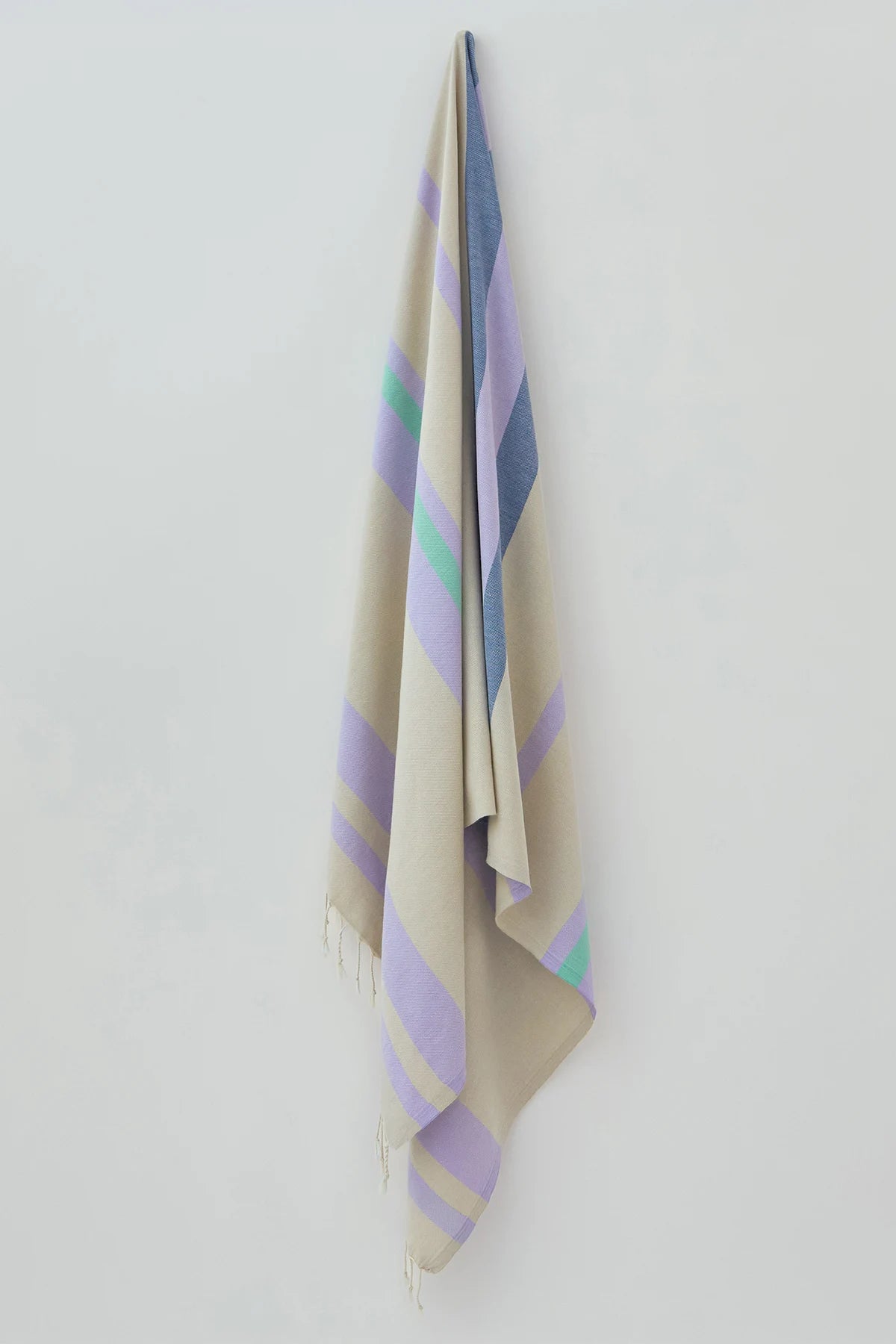 Bebe Turkish towel in Lilac – Full-length hanging view showcasing entire pattern and texture