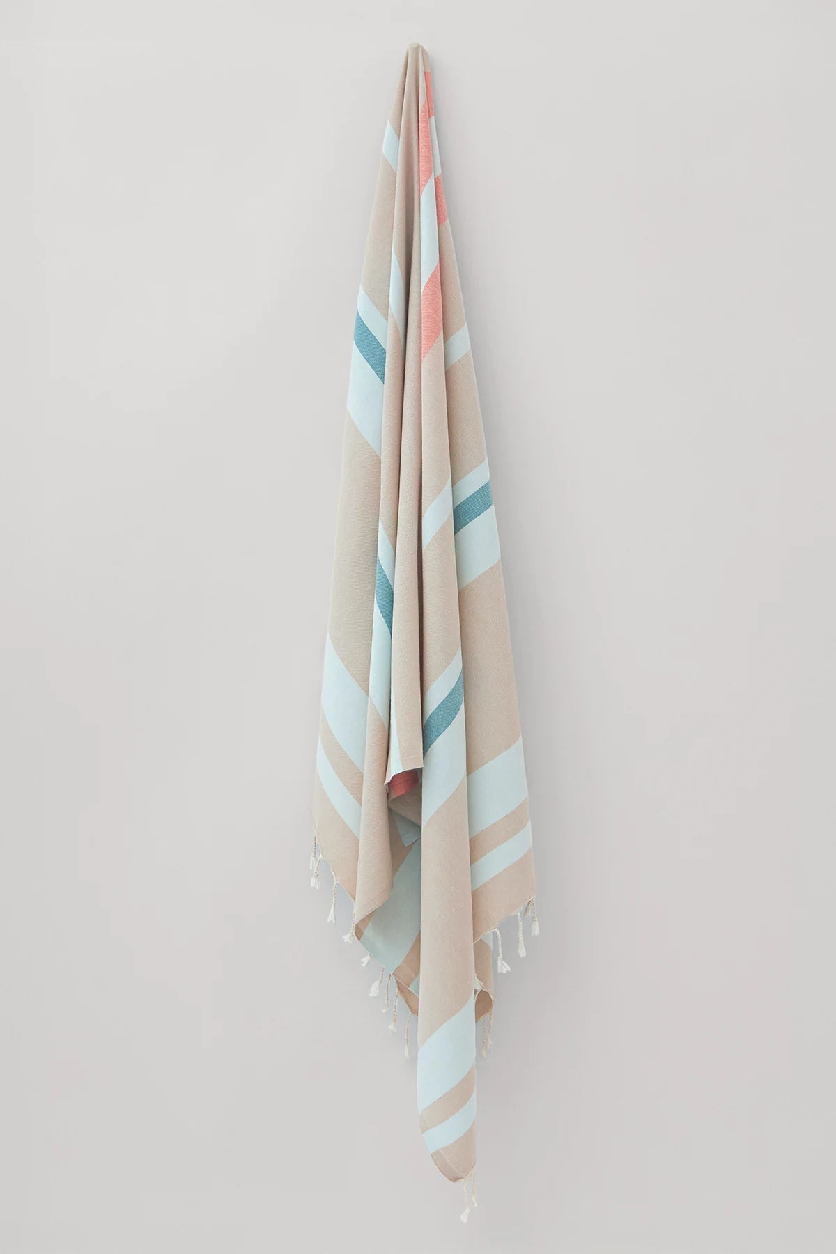 Bebe Turkish towel in Sky Blue – Full-length hanging view showcasing entire pattern and texture