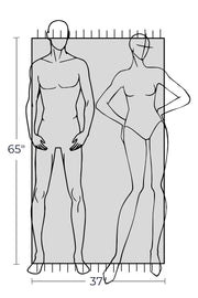 Lane Turkish towel in Lilac Green – Dimensioned graphic drawing showing size and features