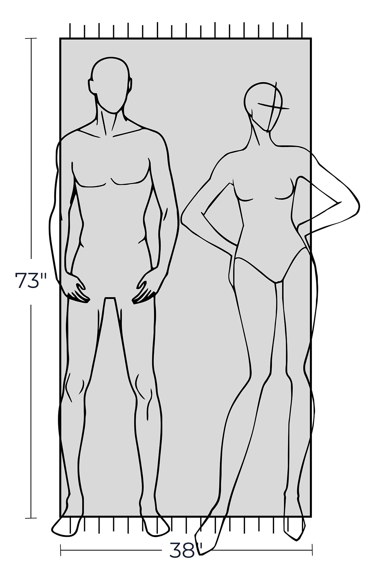 Pale Pluie Turkish towel in Mellow Indigo – Dimensioned graphic drawing showing size and features