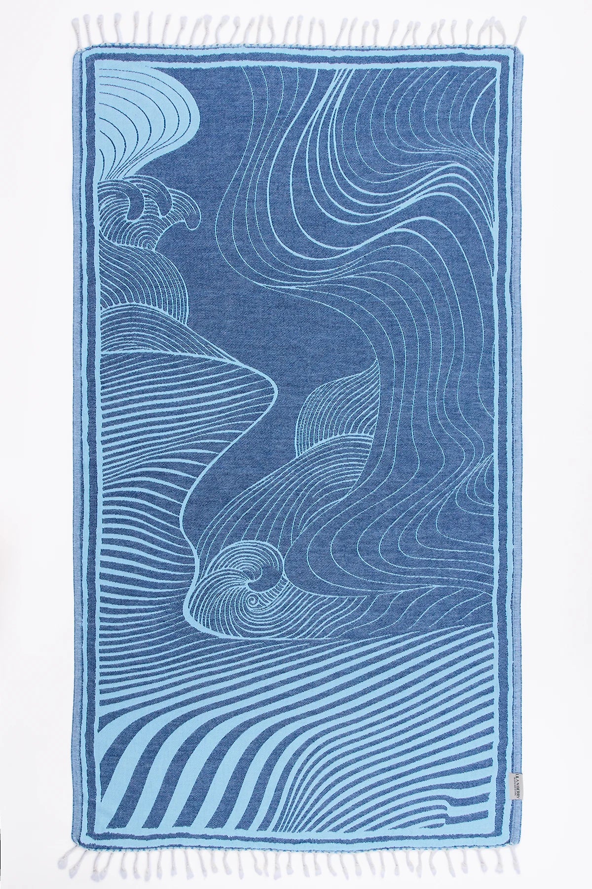 Blue towel with wave pattern on a white background