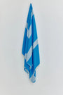 Comb Turkish towel in Marine – Full-length hanging view showcasing entire pattern and texture