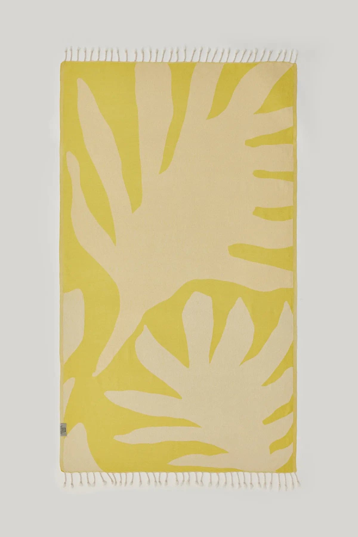 Fiori Turkish towel in Mellow Yellow – Flat lay back side showing reverse weave