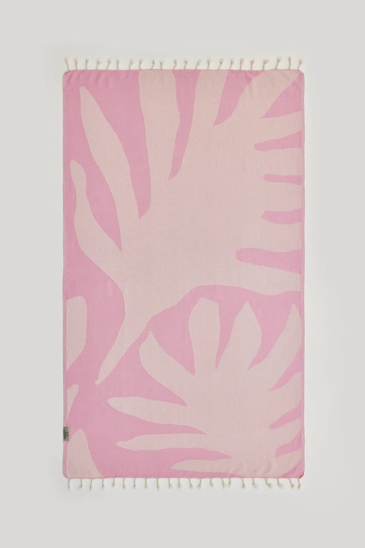 Fiori Turkish towel in Pink Blush – Flat lay back side showing reverse weave