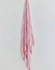 Fiori Turkish towel in Pink Blush – Full-length hanging view showcasing entire pattern and texture