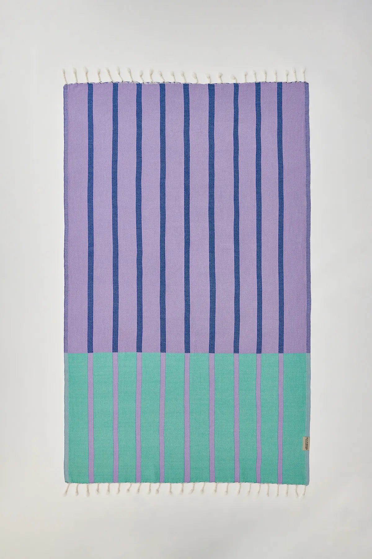 Lane Turkish towel in Lilac Green – Flat lay back side showing reverse weave