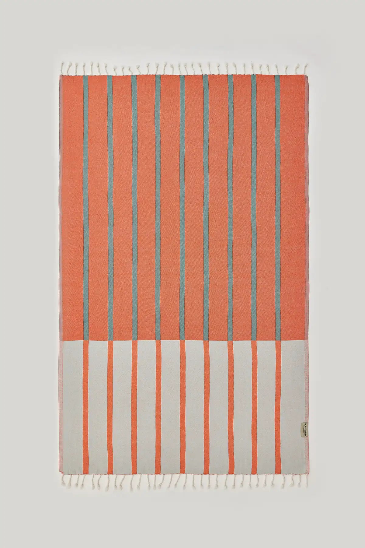 Lane Turkish towel in Peach Cream – Flat lay back side showing reverse weave