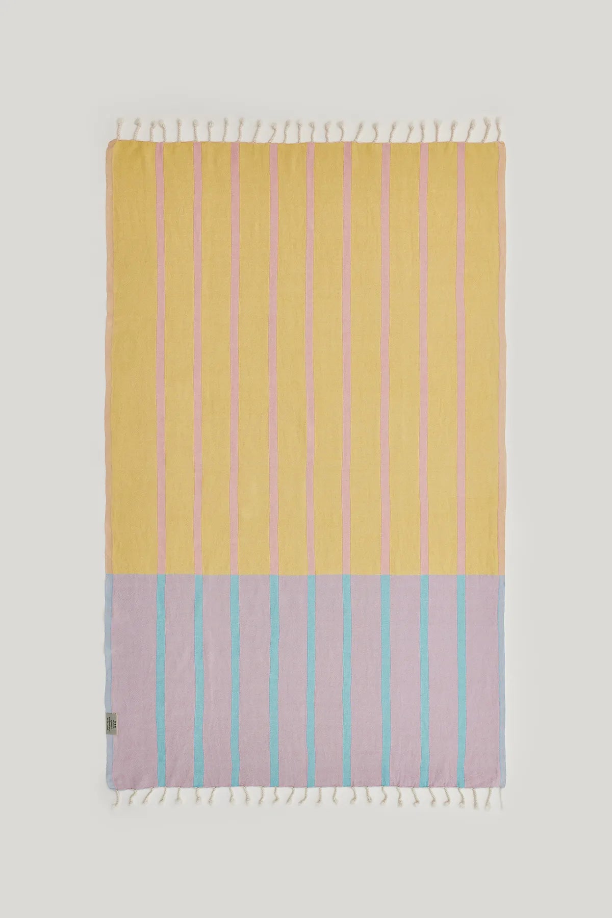 Lane Turkish towel in Pink Blue – Flat lay back side showing reverse weave