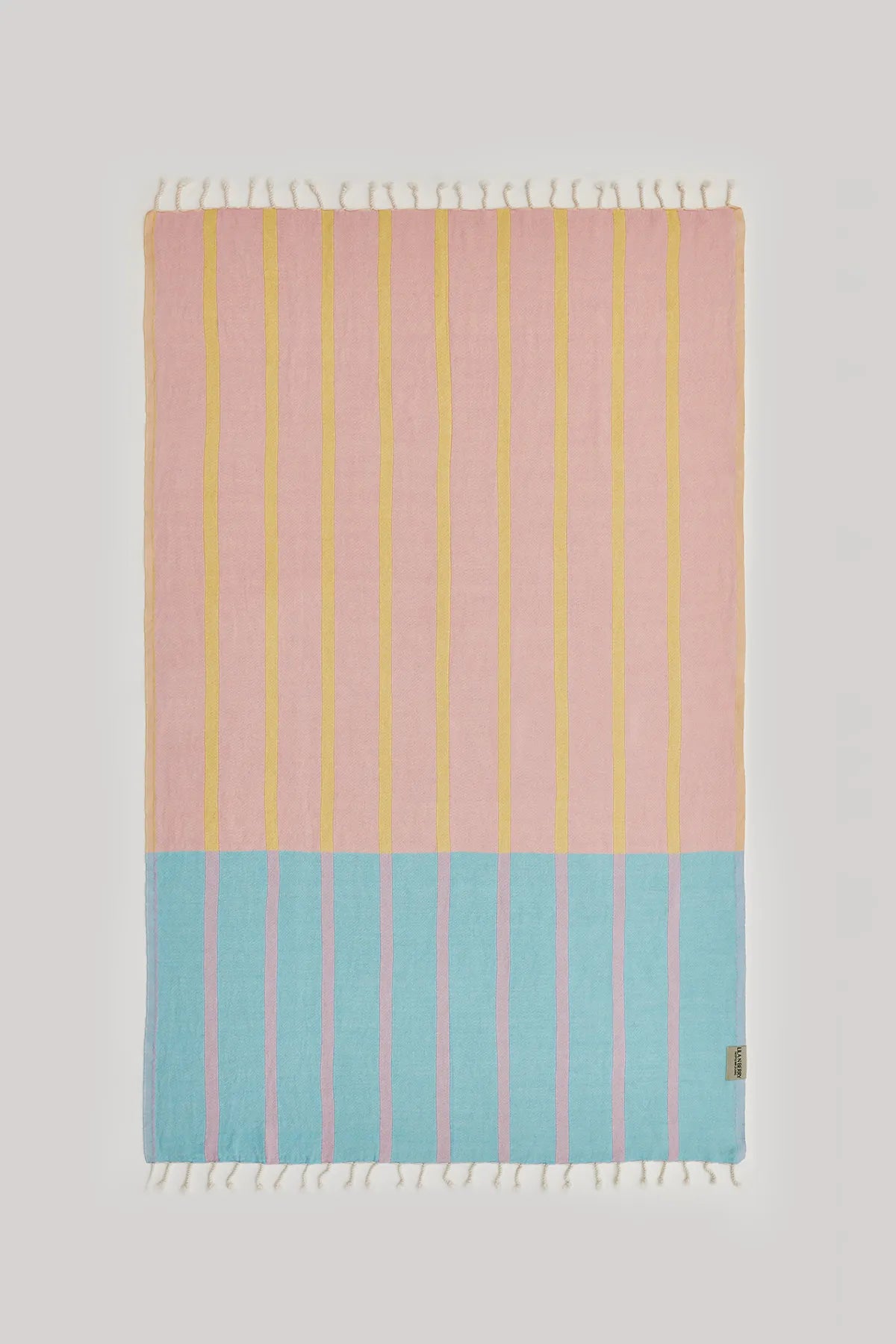 Lane Turkish towel in Pink Blue – Flat lay front side with visible pattern