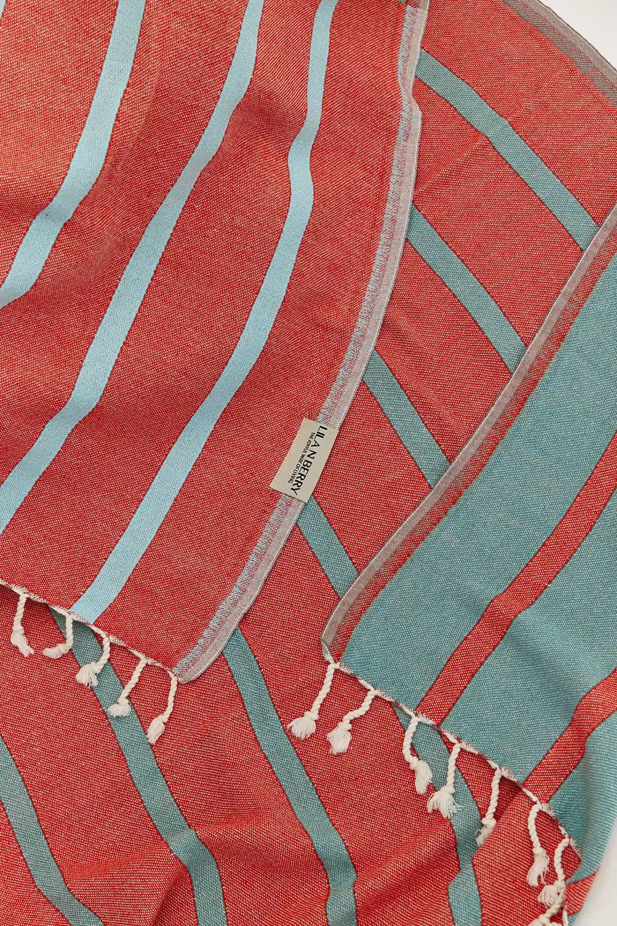 Lane Turkish towel in Sage Terra – Close-up draped towel showing detail and texture