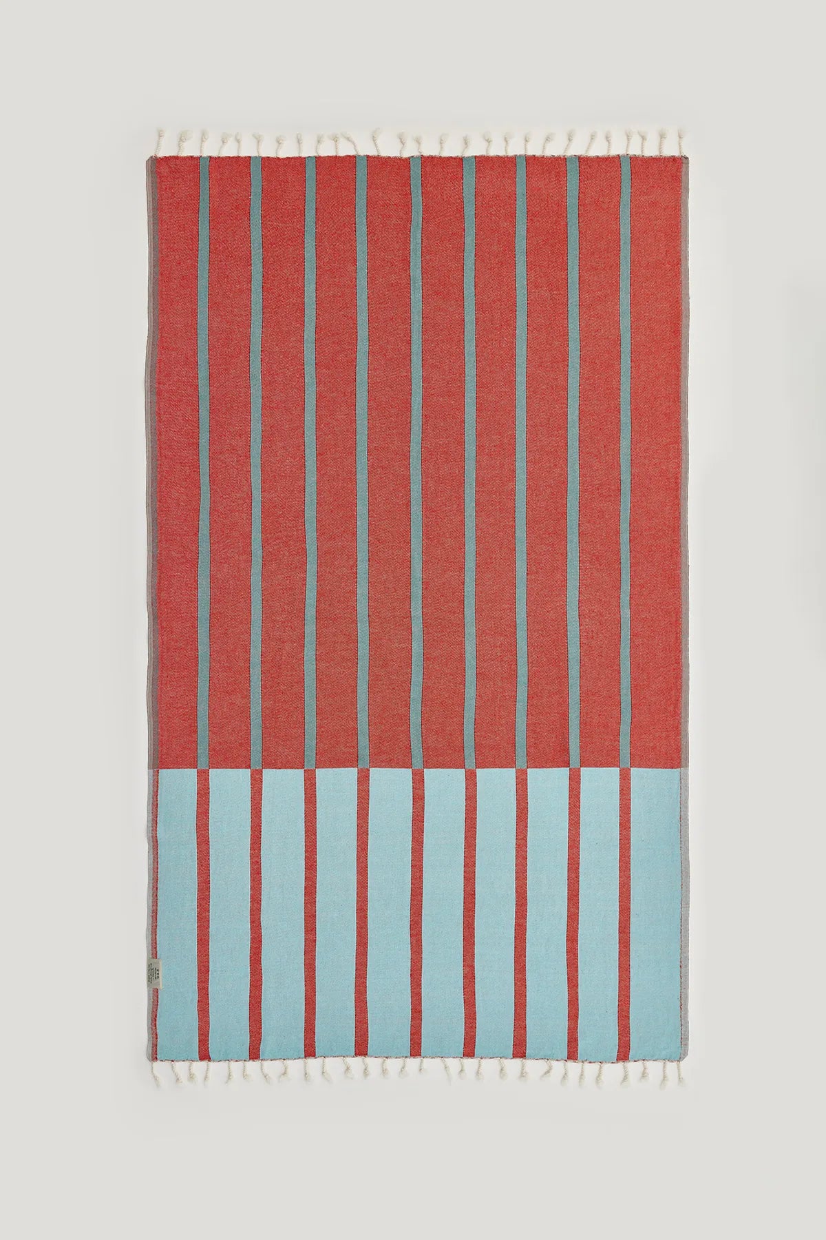 Lane Turkish towel in Sage Terra – Flat lay back side showing reverse weave