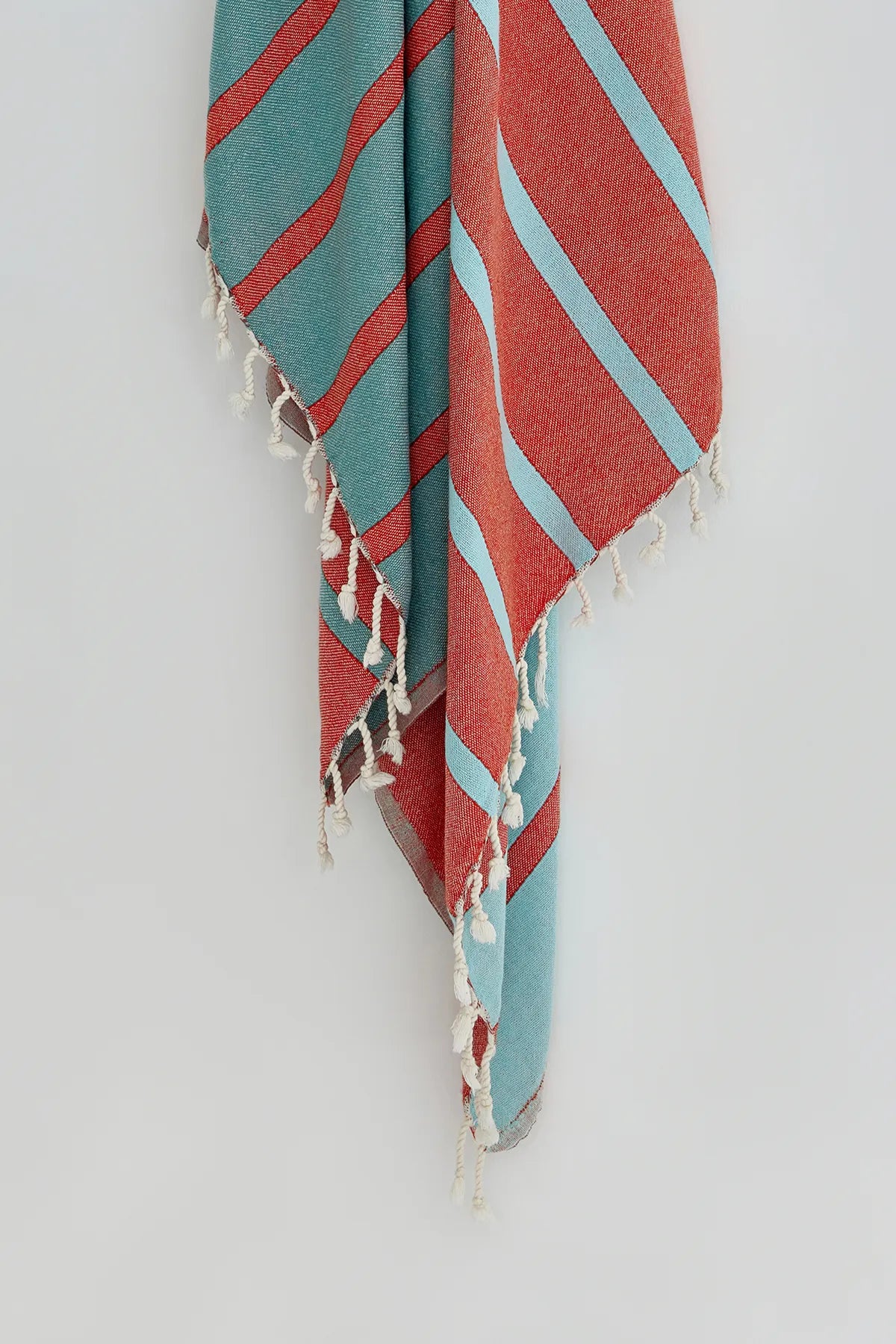 Lane Turkish towel in Sage Terra – Close-up hanging towel highlighting weave and softness