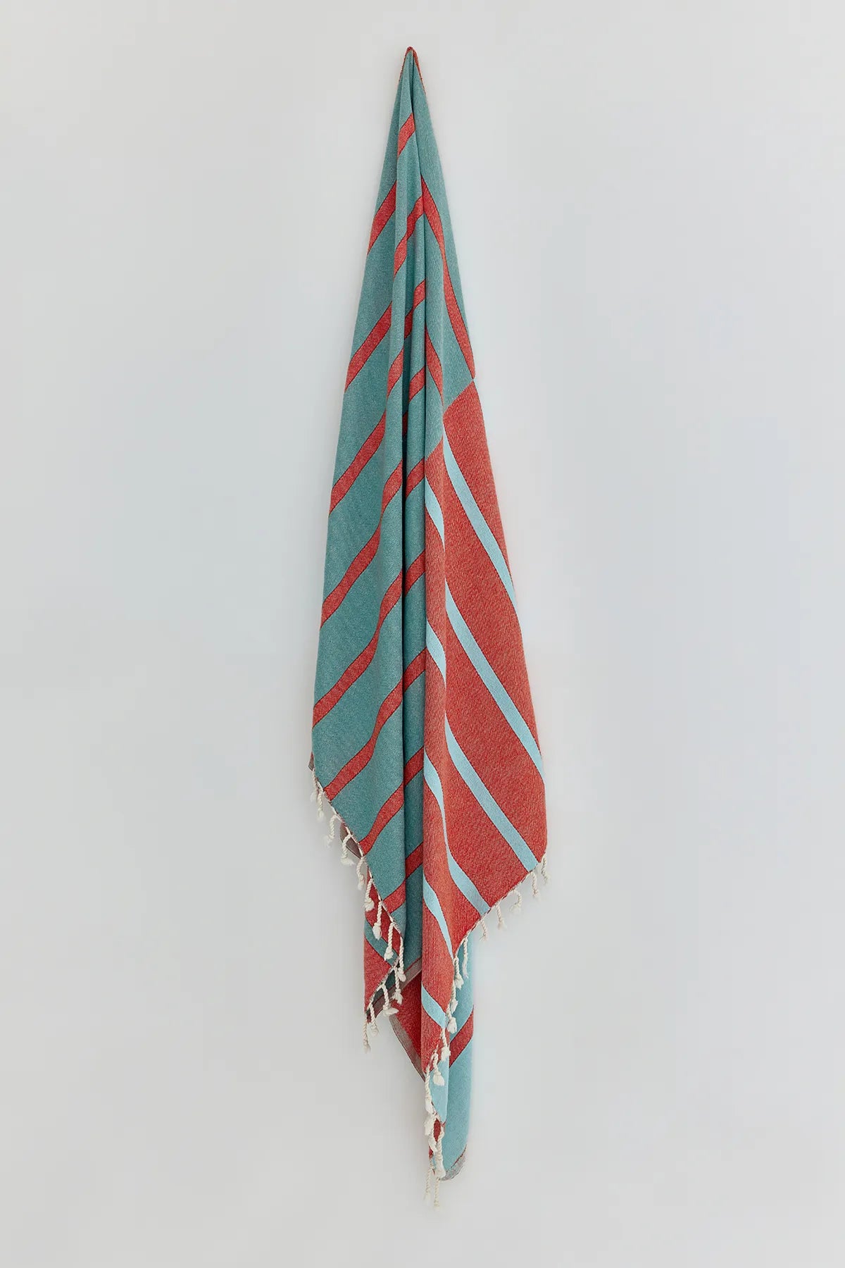 Lane Turkish towel in Sage Terra – Full-length hanging view showcasing entire pattern and texture