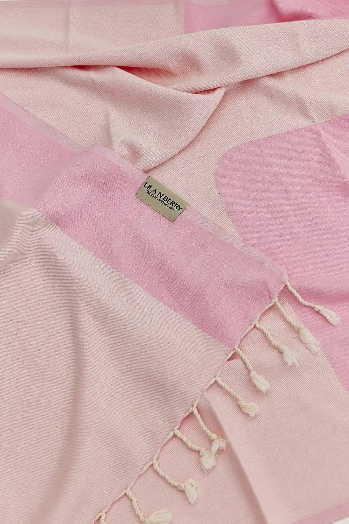 La Luna Turkish towel in Pink Blush – Close-up draped towel showing detail and texture