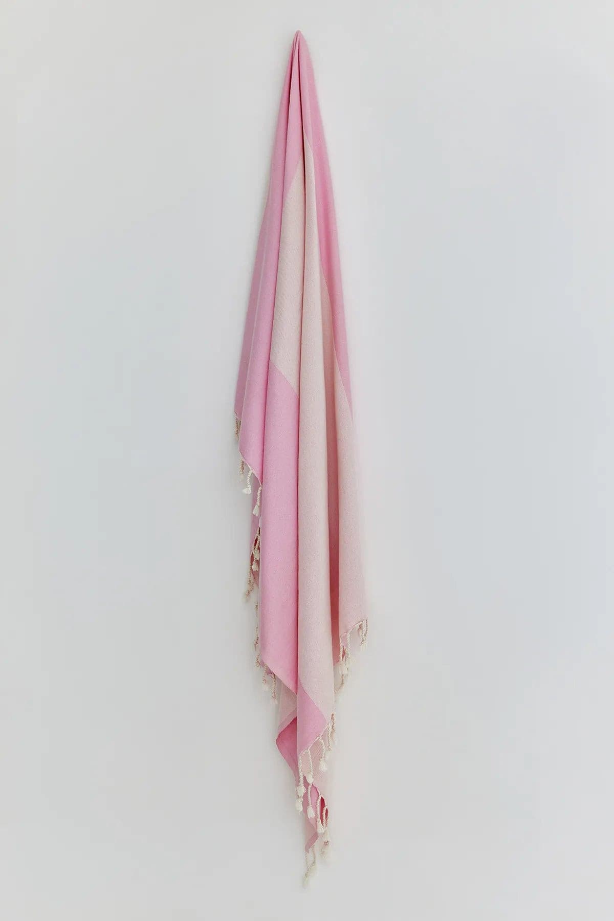 La Luna Turkish towel in Pink Blush – Full-length hanging view showcasing entire pattern and texture