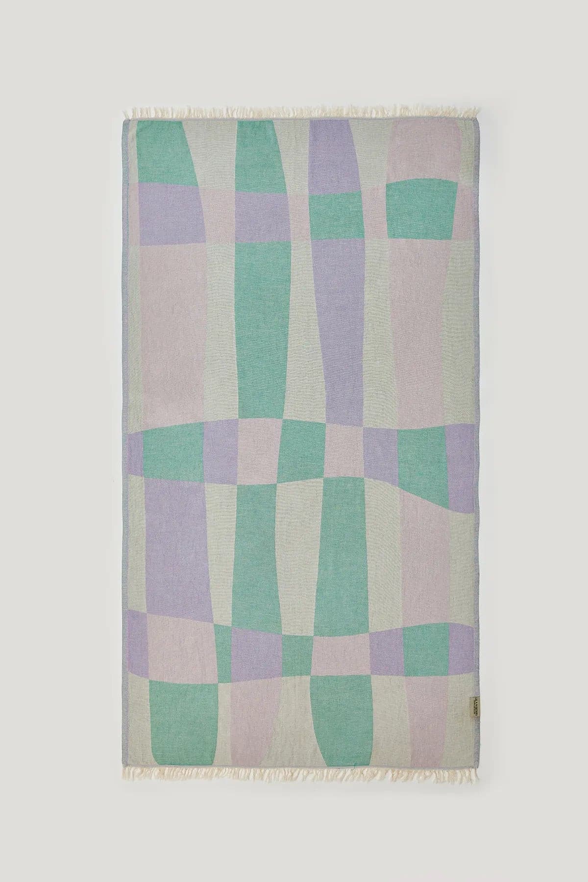 Pale Pluie Turkish towel in Mellow Green – Flat lay front side with visible pattern